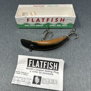 Vintage Helin Tackle Co. Flatfish T50 Gold & Black Fishing Lure 2 Treble Hooks